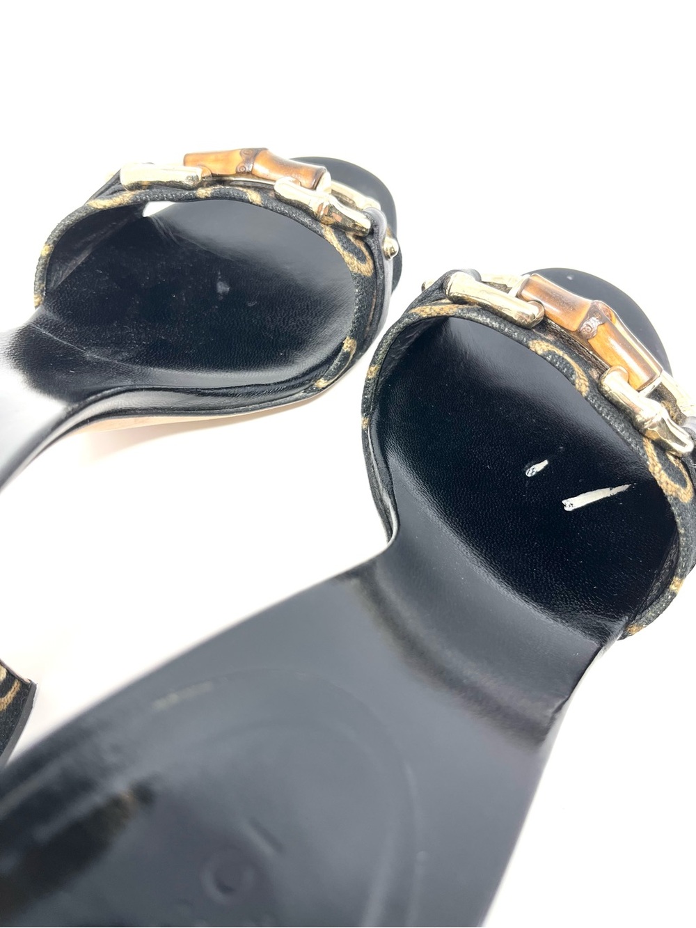 Vintage Vtg Gucci By Tom Ford 90s Black Bamboo Horsebit Sandals Slides Heels 6.5 - Picture 10 of 11